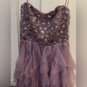 High-low Purple Formal Dress with Gemstone Accents